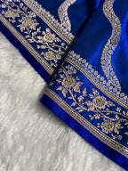 Bridal Mashru Satin Silk Saree With Swarovski Work Cross Pattern Royal Blue Shades BMSK12