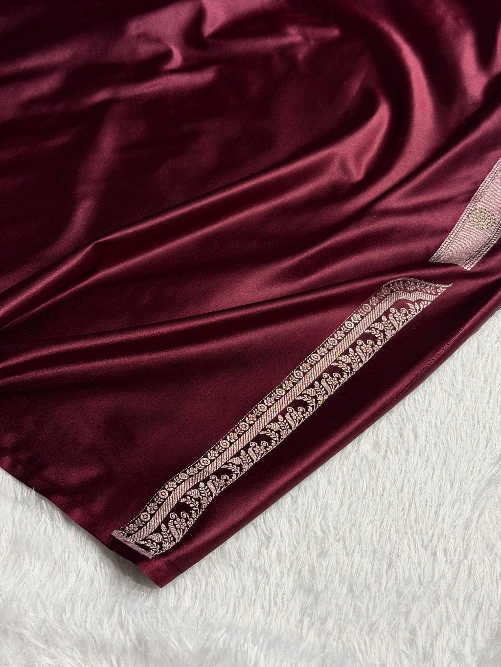 Bridal Banarasi Mashru Satin Silk Saree Skirt Pattern with Swarovski Work in Deep Maroon Shades BMSC02