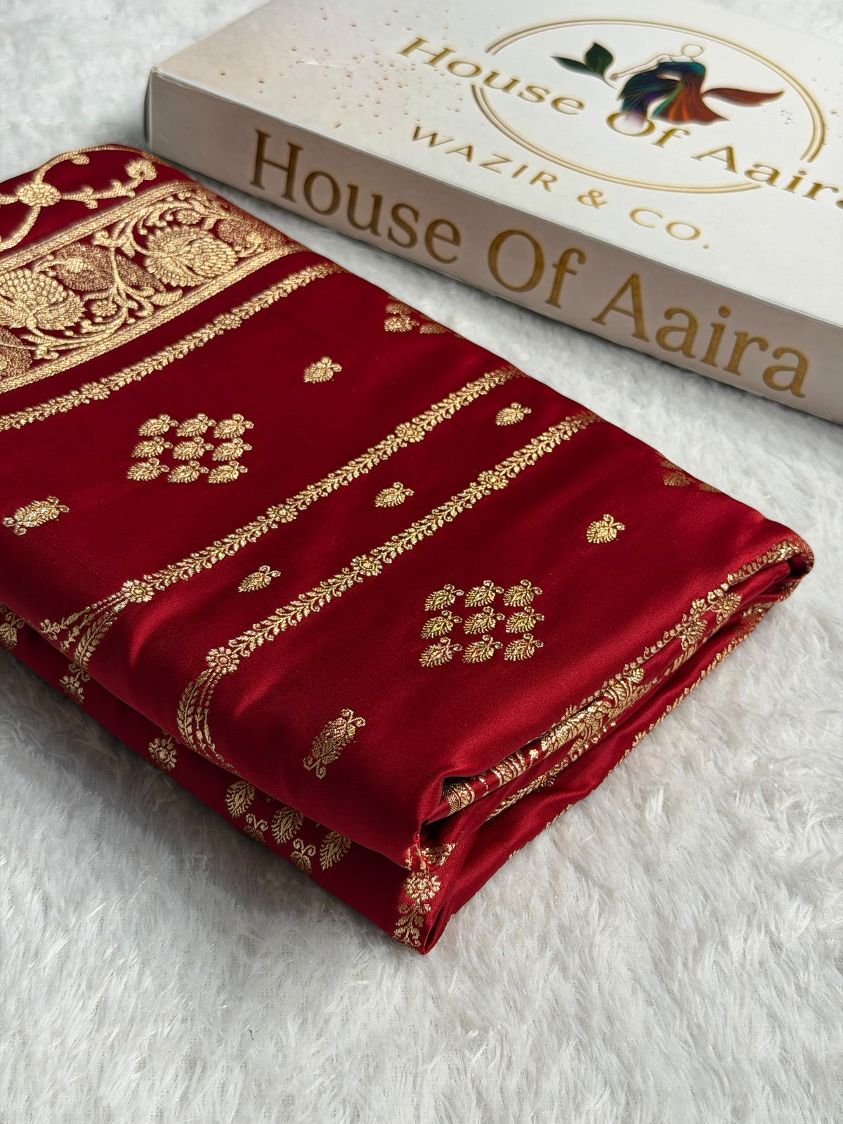 Banarasi Satin Katan Silk Saree Striped Pattern in Maroon Shades SK06