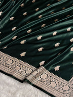 Banarasi Mashru Satin Silk Saree Booti Pattern in Dark Bottle Green Shades MSK06
