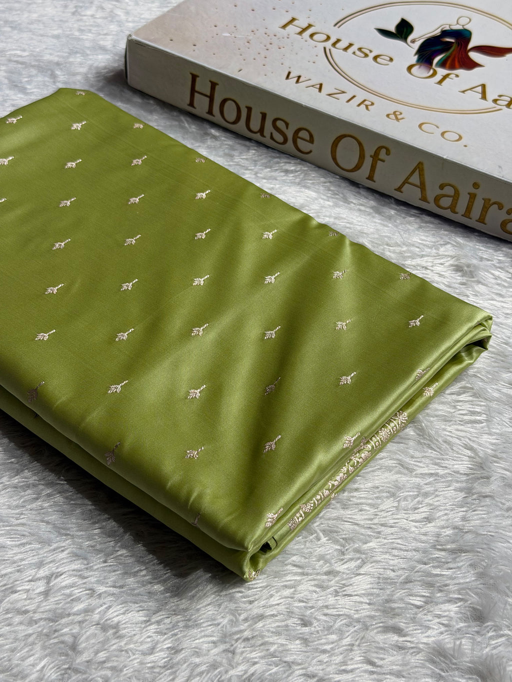 Banarasi Mashru Satin Silk Saree Booti Pattern Pista Shades MSK27