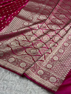 Banarasi Mashru Satin Silk Saree Booti Pattern Rani Shades MSK25