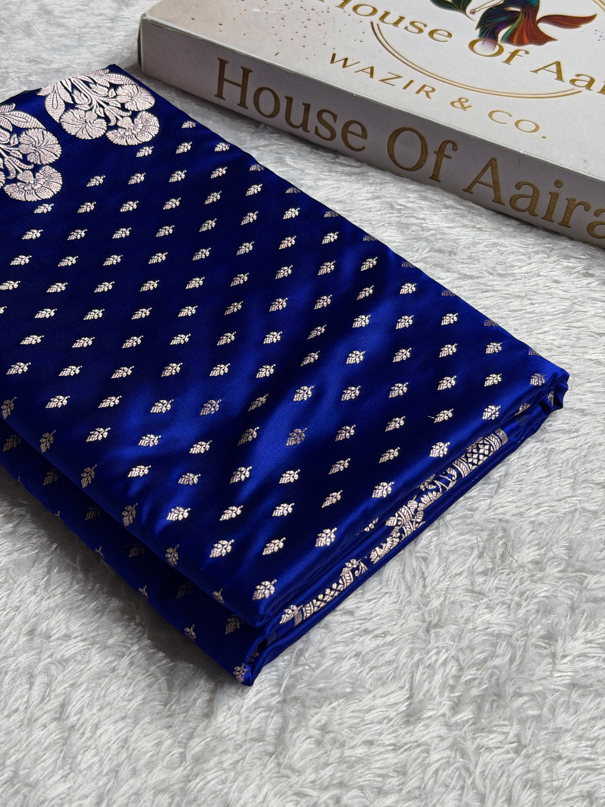 Banarasi Mashru Satin Silk Saree Booti Pattern in Royal Blue Shades MSK10