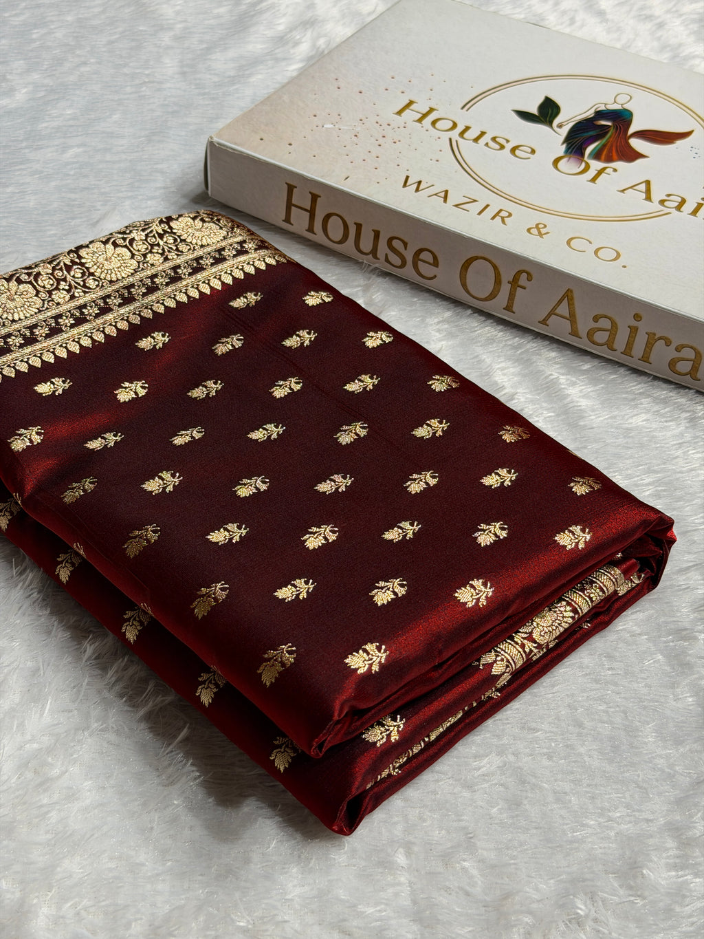 Banarasi Satin Silk Saree Cross Pattern in Maroon Shades SS02