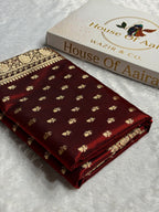 Banarasi Satin Silk Saree Cross Pattern in Maroon Shades SS02
