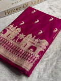 Banarasi Mashru Satin Silk Saree Varanasi Ghats and Pattern Pink Shades MSK21