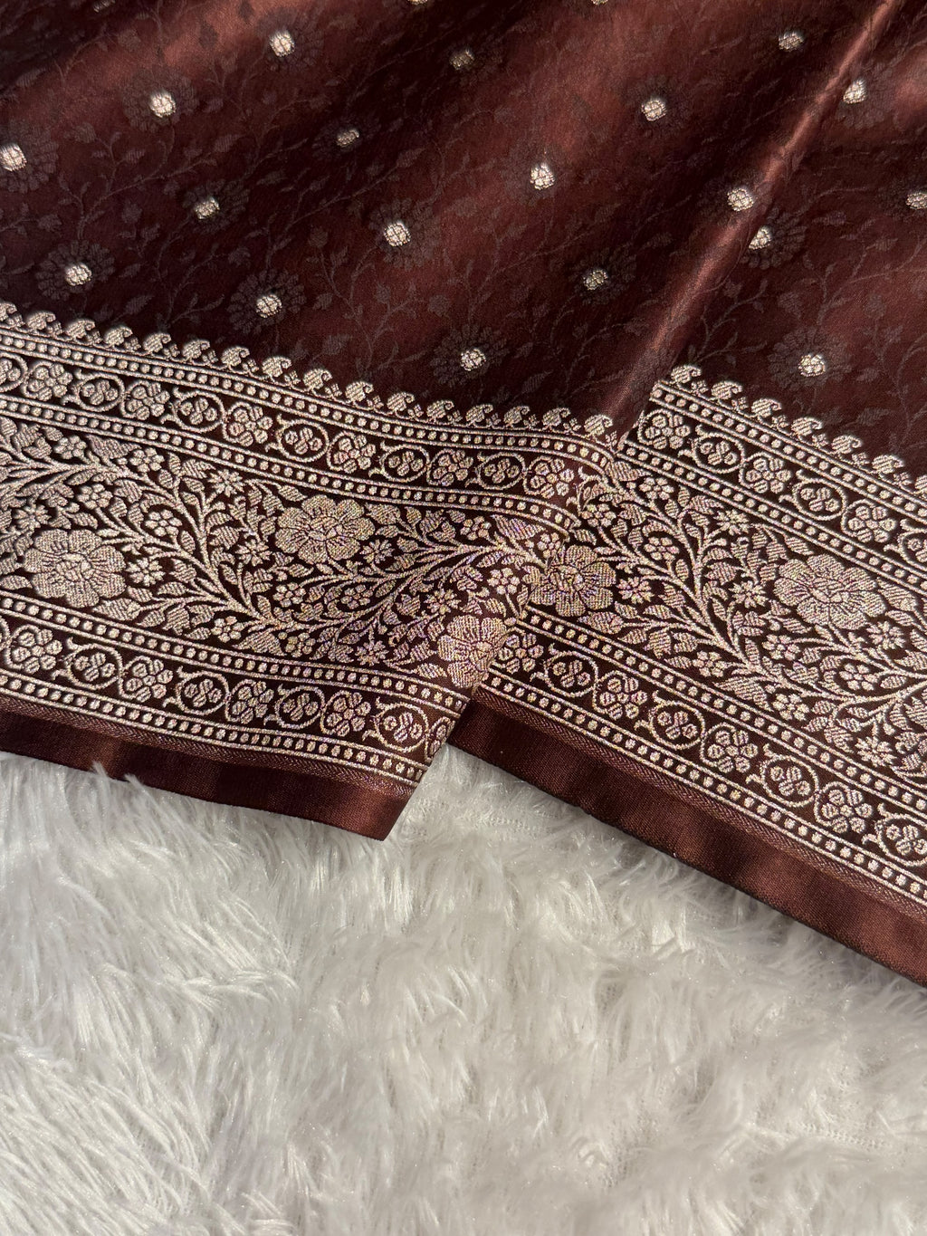 Banarasi Mashru Satin Silk Saree Tanchoi  Pattern in Brown Shades MSC04
