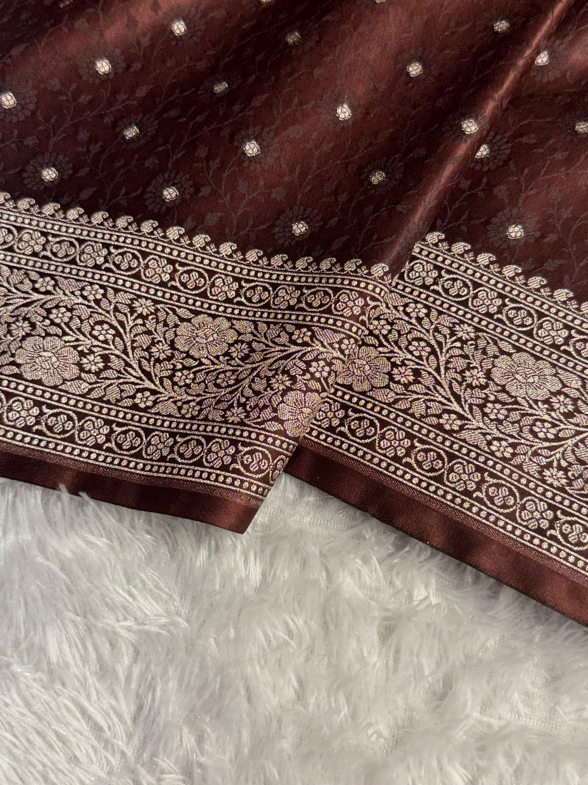Banarasi Mashru Satin Silk Saree Tanchoi  Pattern in Brown Shades MSC04