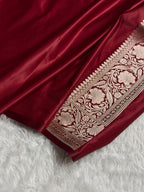 Banarasi Mashru Satin Silk Saree Cross Boota Pattern in Maroon Shades MSK11