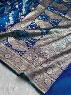 Banarasi Satin Silk Saree Cross Pattern in Peacock Shades SS01
