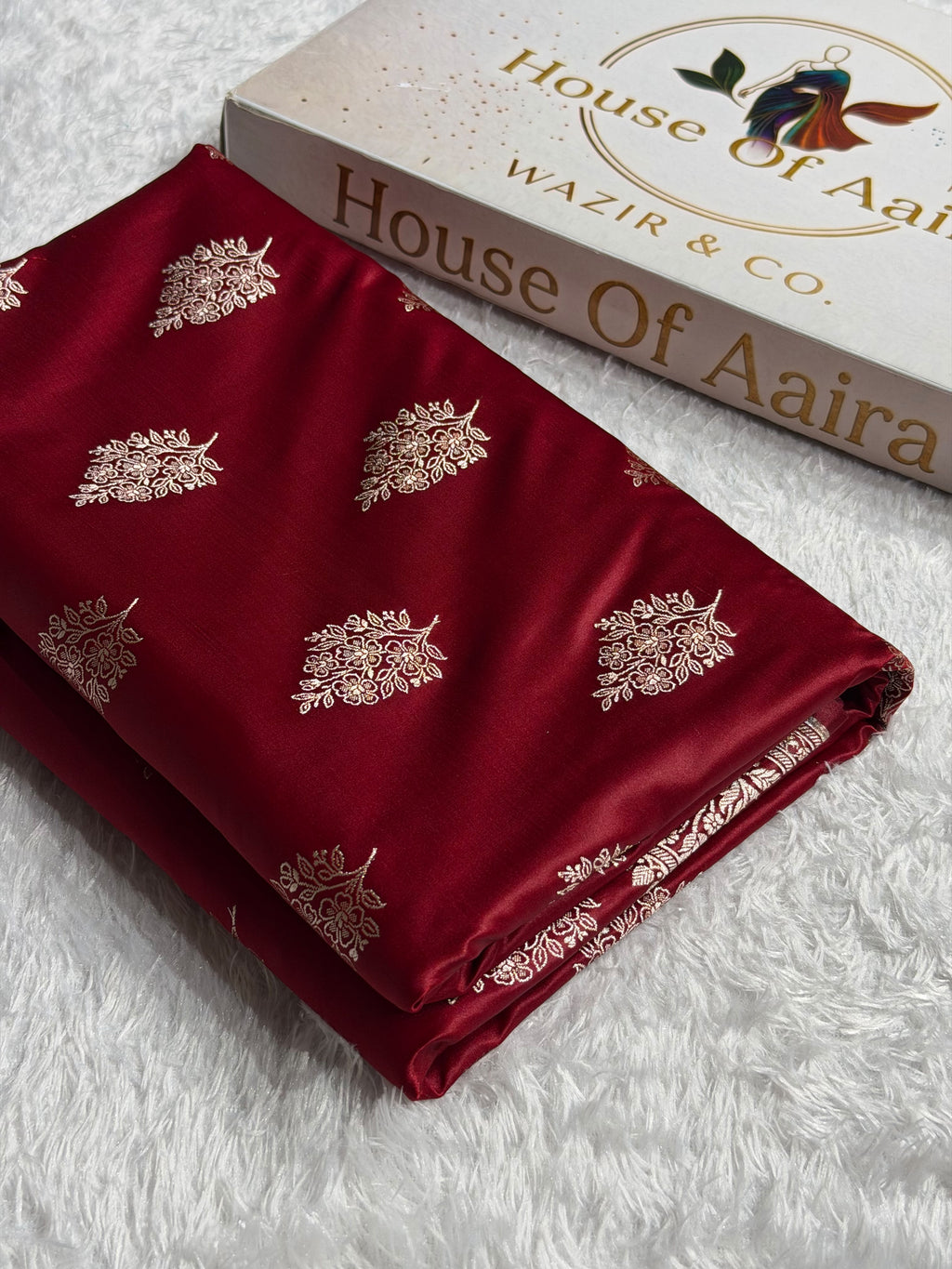 Banarasi Mashru Satin Silk Saree Cross Boota Pattern in Maroon Shades MSK11
