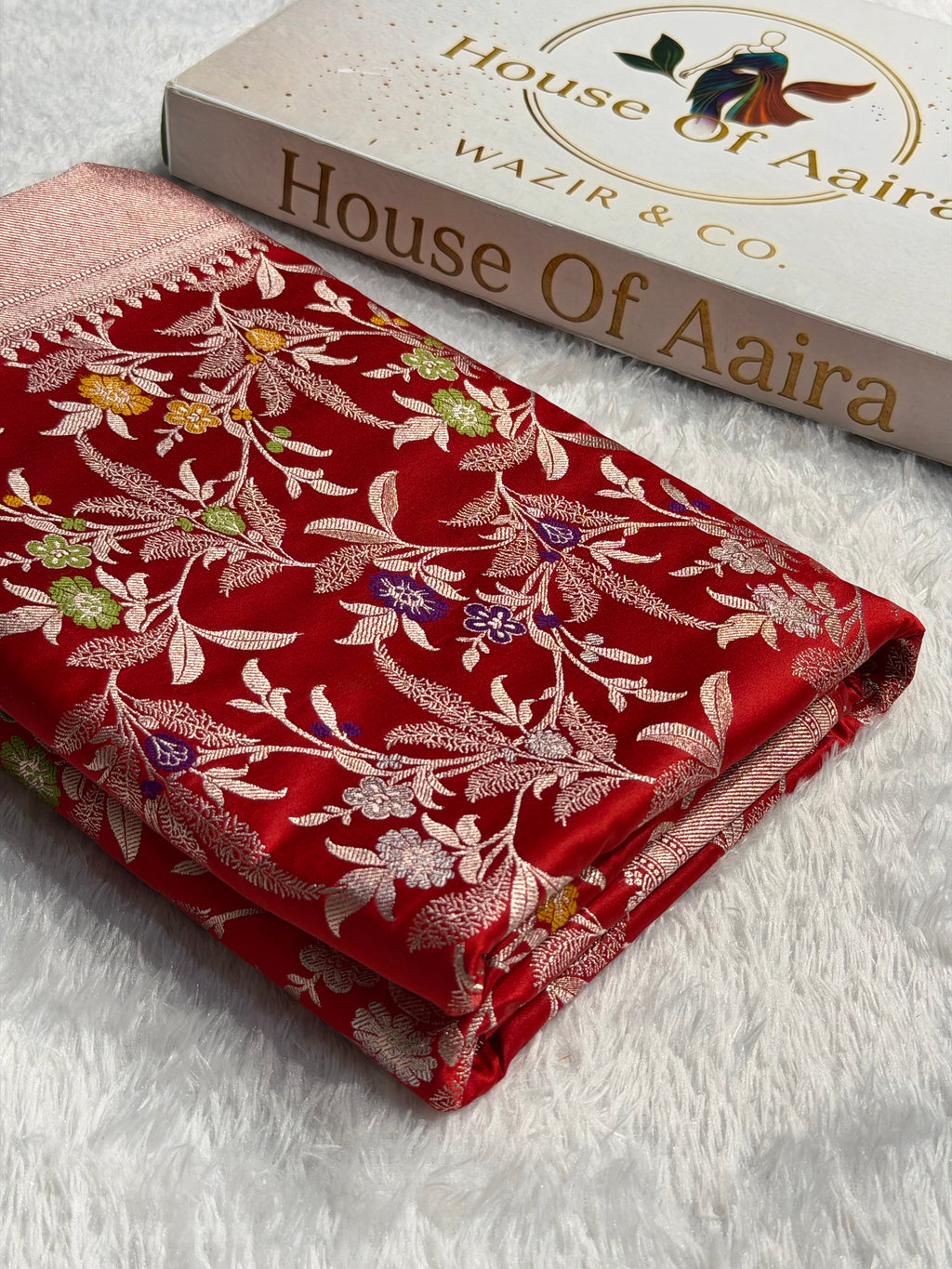 Banarasi Mashru Satin Silk Saree Floral Minakari Jaal Pattern In Red Shades MSC09