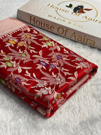 Banarasi Mashru Satin Silk Saree Floral Minakari Jaal Pattern In Red Shades MSC09