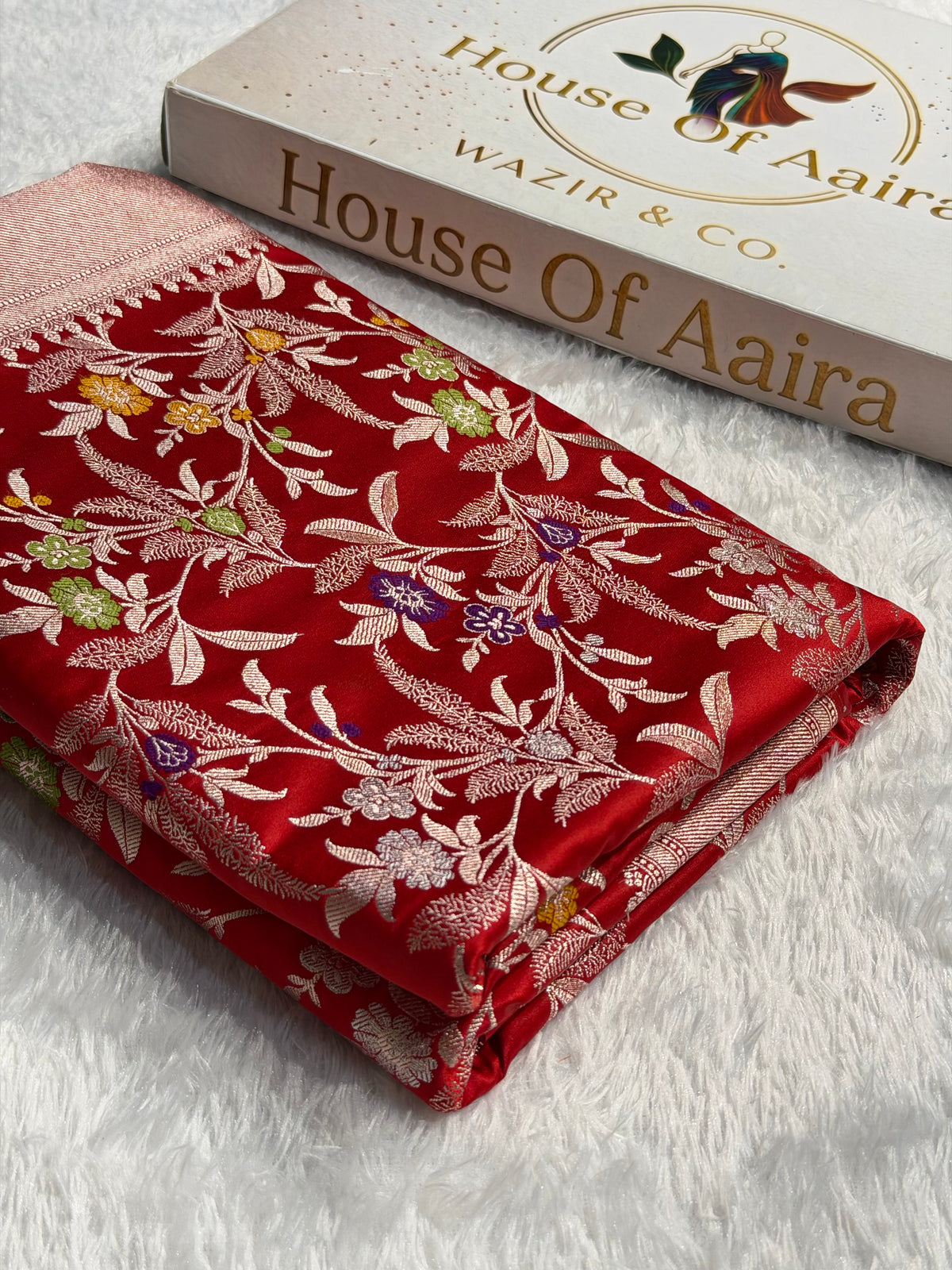Banarasi Mashru Satin Silk Saree Floral Minakari Jaal Pattern In Red Shades MSC09
