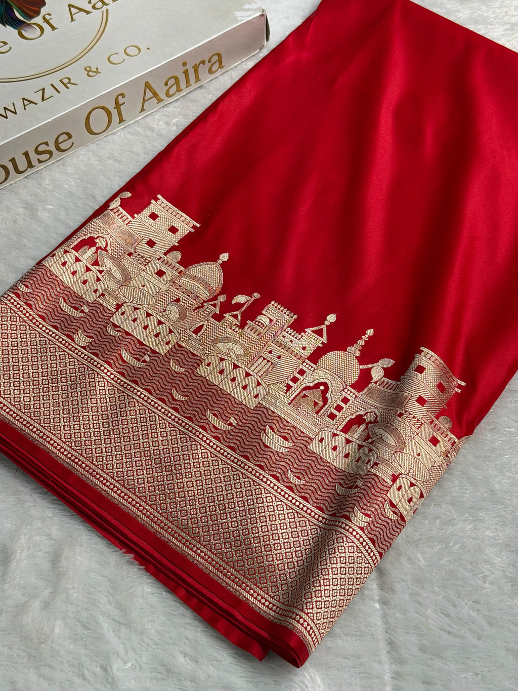Banarasi Mashru Satin Silk Saree Ghat Pattern Red Shades MSK23