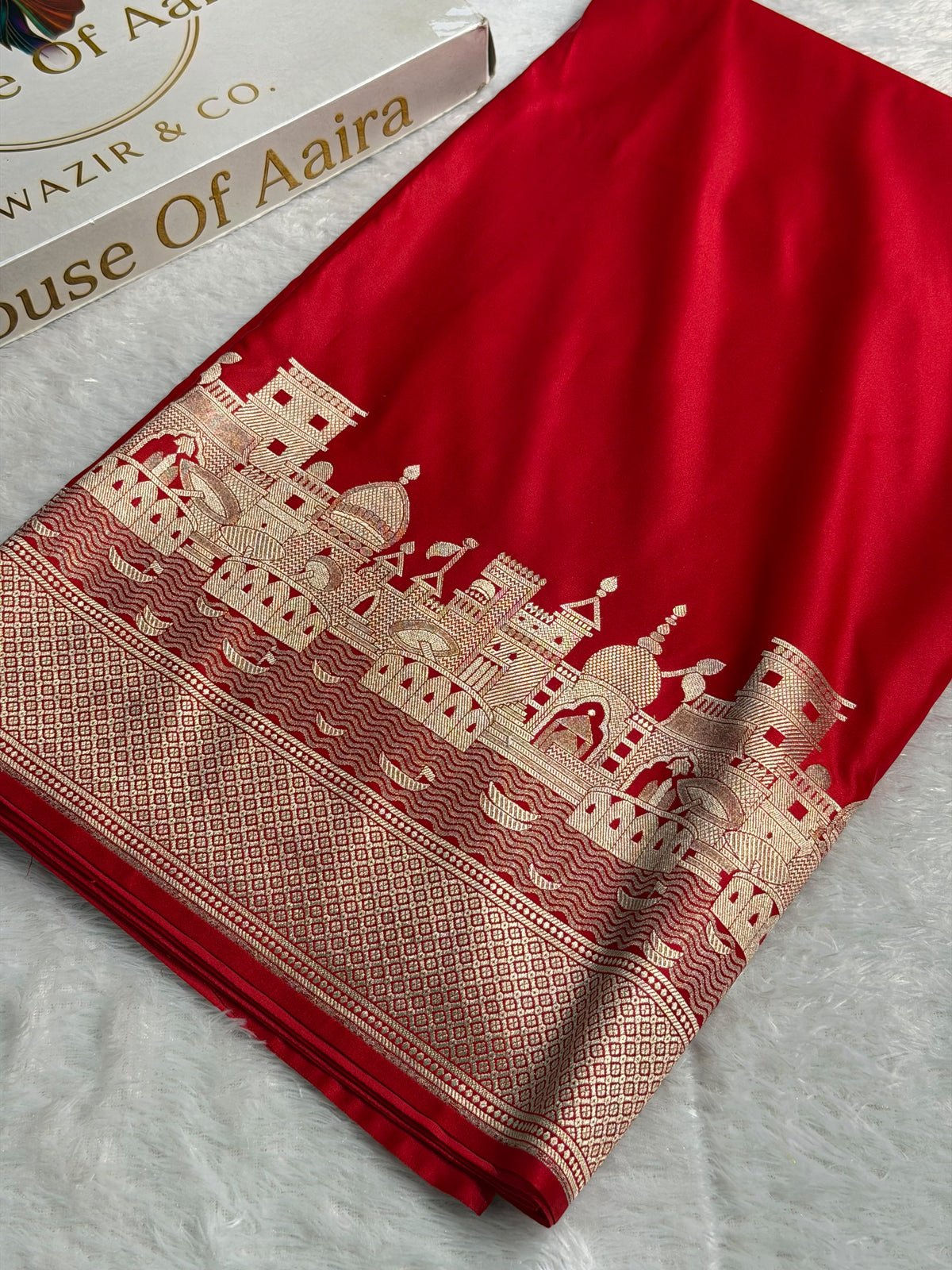 Banarasi Mashru Satin Silk Saree Ghat Pattern Red Shades MSK23