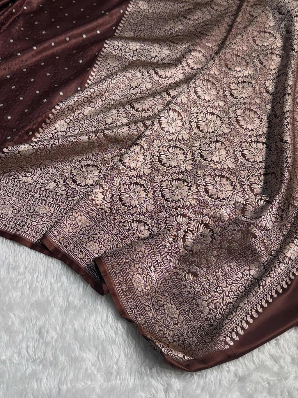 Banarasi Mashru Satin Silk Saree Tanchoi  Pattern in Brown Shades MSC04