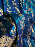Banarasi Satin Silk Saree Cross Pattern in Peacock Shades SS01