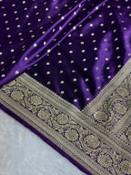 Bridal Banarasi Mashru Satin Silk Saree Booti Pattern with Swarovski Work In Purple Shades BMSC06