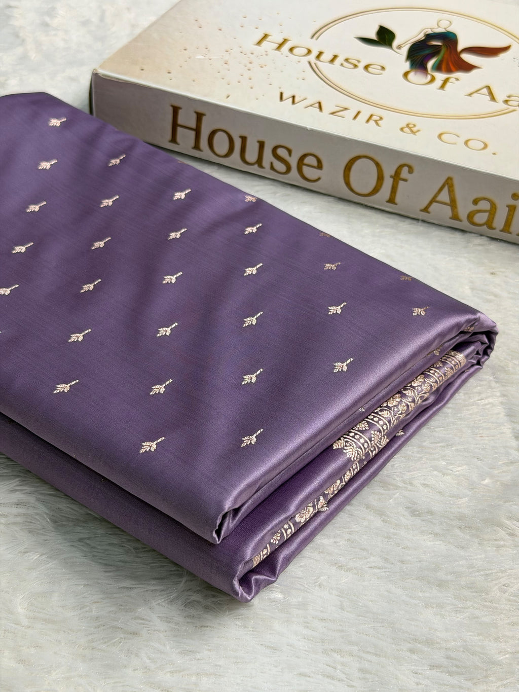 Banarasi Mashru Satin Silk Saree Booti Pattern Lavender Shades MSK27