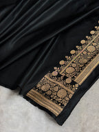 Banarasi Satin Katan Silk Saree Boota Pattern in Black Shades SK04