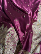 Bridal Banarasi Mashru Satin Silk Saree Skirt Pattern with Swarovski Work in Wine Shades BMSC02