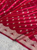Banarasi Mashru Satin Silk Saree Floral Booti Scallop Pattern In Rani Pink Shades MSC07