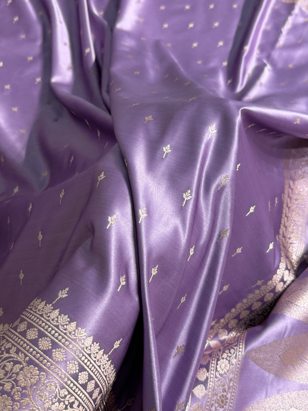 Banarasi Mashru Satin Silk Saree Booti Pattern Lavender Shades MSK27