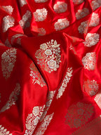 Banarasi Mashru Satin Silk Saree Minakari Boota Pattern In Red Shades MSK37