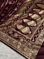 Banarasi Satin Katan Silk Saree Striped Pattern in Garnet Shades SK06