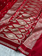 Banarasi Satin Katan Silk Saree Booti Pattern in Red Shades SK03