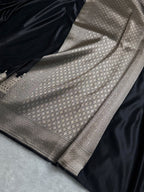 Banarasi Mashru Satin Silk Saree Ghat Pattern Black Shades MSK23