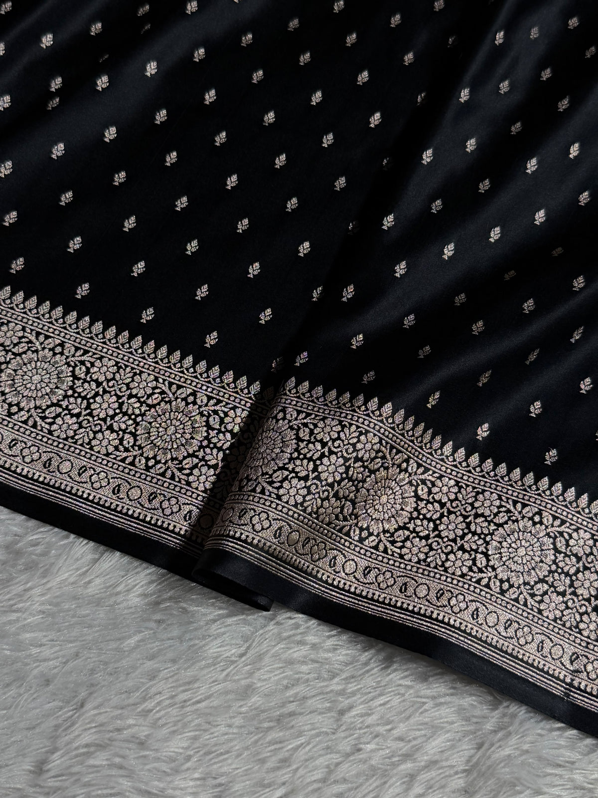 Banarasi Mashru Satin Silk Saree Booti Pattern Black Shades MSK18