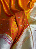 Banarasi Mashru Satin Silk Saree Tanchoi Pattern Contrast Orange with Rani Shades MSK25