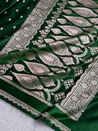 Banarasi Satin Katan Silk Saree Booti Pattern in Bottle Green Shades SK03