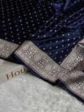 Banarasi Mashru Satin Silk Saree Booti Pattern Navy Blue Shades MSK18
