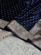 Banarasi Mashru Satin Silk Saree Booti Pattern Navy Blue Shades MSK18