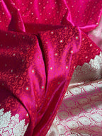 Banarasi Mashru Satin Silk Saree Jaal Tanchoi Pattern in Cross Pink Shades MSK07