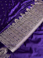 Bridal Banarasi Mashru Satin Silk Saree Skirt Pattern with Swarovski Work in Purple Shades BMSC02