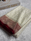 Banarasi Mashru Satin Silk Saree Tanchoi  Pattern Contrast Ivory & Maroon Shades MSC04