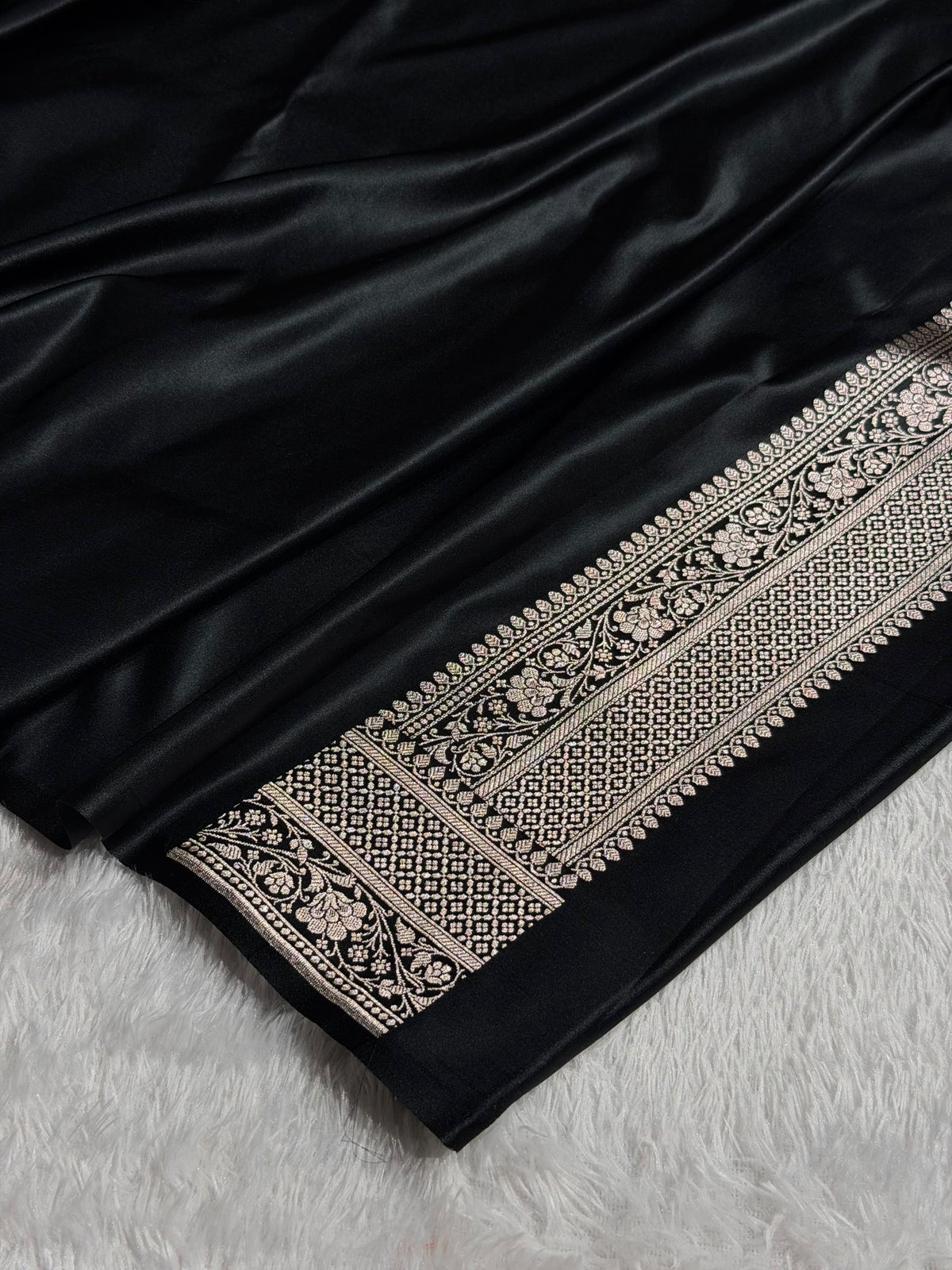 Banarasi Mashru Satin Silk Saree Boota Pattern Black Shades MSK15