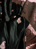Banarasi Mashru Satin Silk Saree Booti Pattern in Dark Bottle Green Shades MSK06