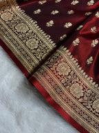 Banarasi Satin Silk Saree Cross Pattern in Maroon Shades SS02