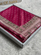 Banarasi Mashru Satin Silk Saree With Pearls & Swarovski Stone work Tanchoi Pattern Baby Pink Shades BMSK20