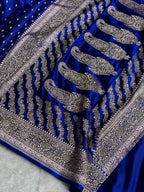 Banarasi Mashru Satin Silk Saree Booti Pattern With Swarovski Stone Work in Royal Blue Shades BMSK18