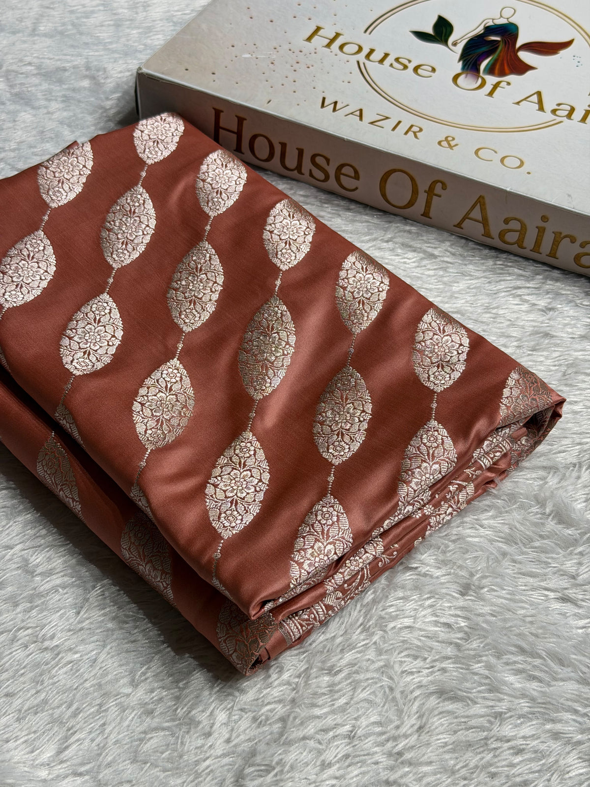 Banarasi Mashru Satin Silk Saree Cross Pattern Peach Shades MSK22