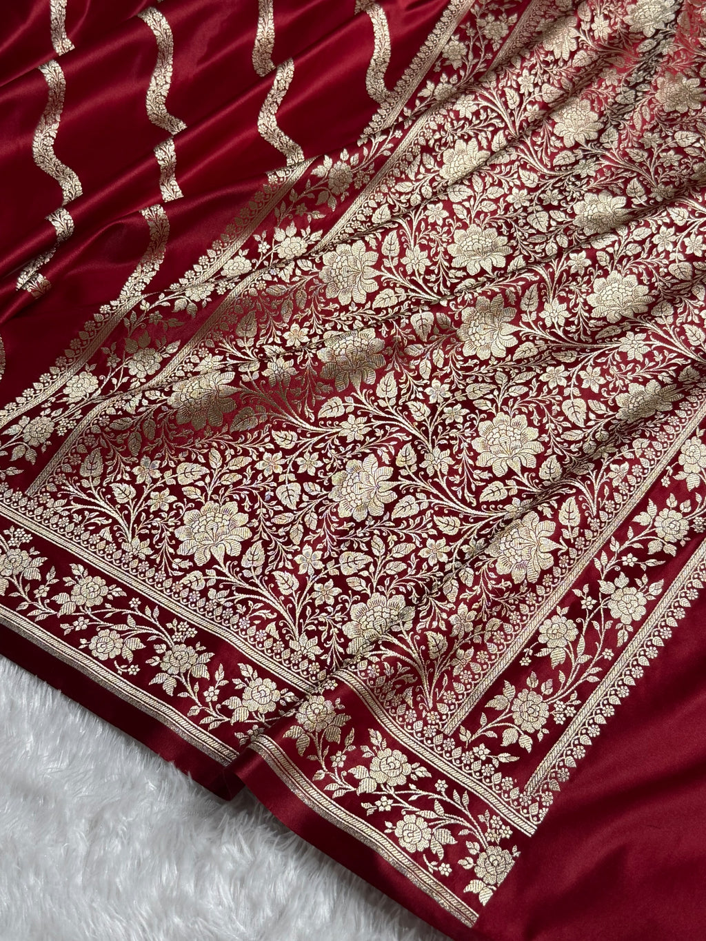 Banarasi Mashru Satin Silk Saree Cross Pattern Maroon Shades MSK12