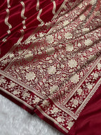 Banarasi Mashru Satin Silk Saree Cross Pattern Maroon Shades MSK12