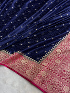 Banarasi Mashru Satin Silk Saree Tanchoi  Pattern Contrast Navy Blue & Rani Shades MSC04