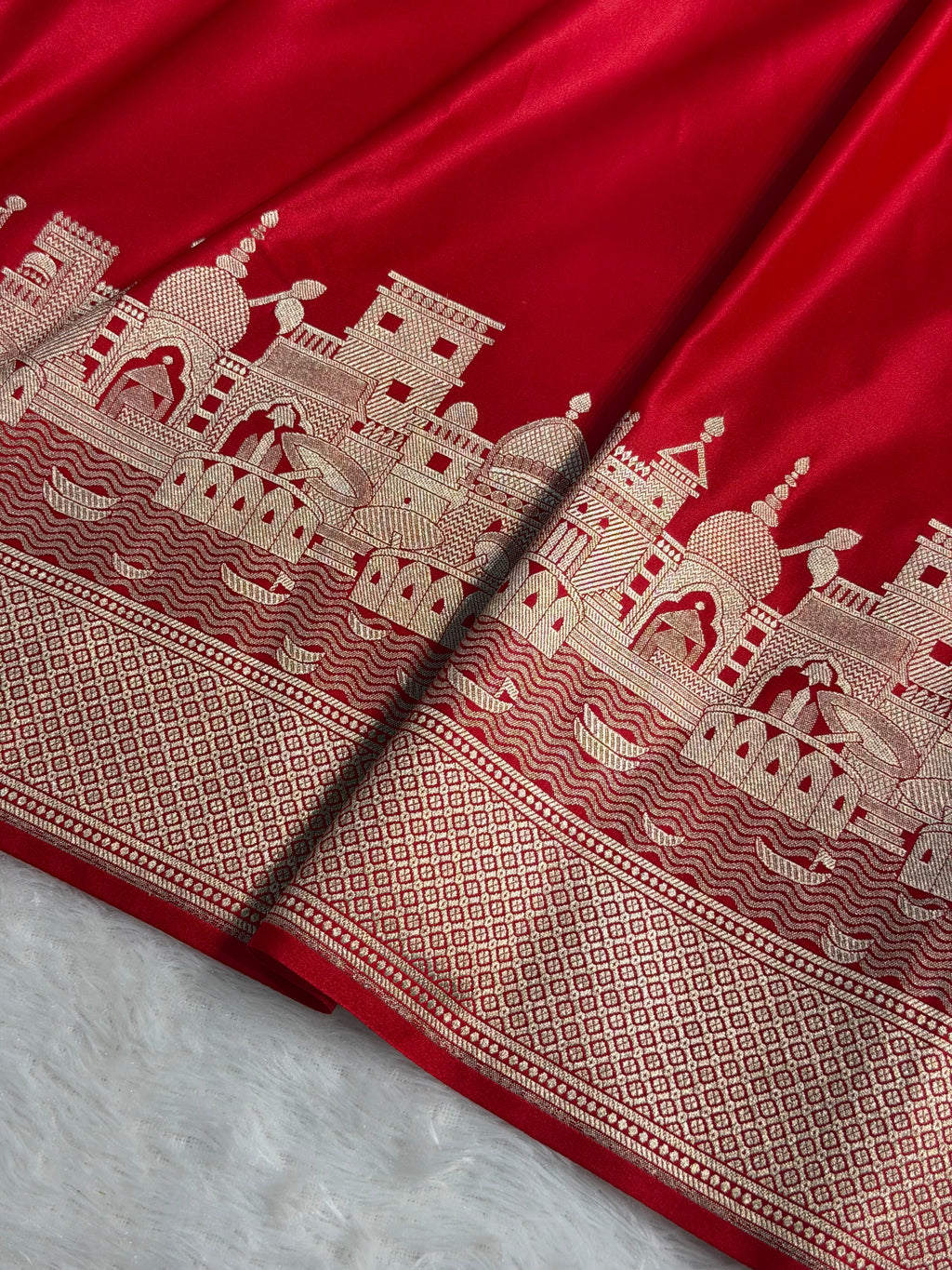 Banarasi Mashru Satin Silk Saree Ghat Pattern Red Shades MSK23